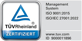 T&Uuml;V Rheinland: certified management system, ISO 9001 and ISO/IEC 27001, ID 9000011896 &ndash; view verification on Certipedia
